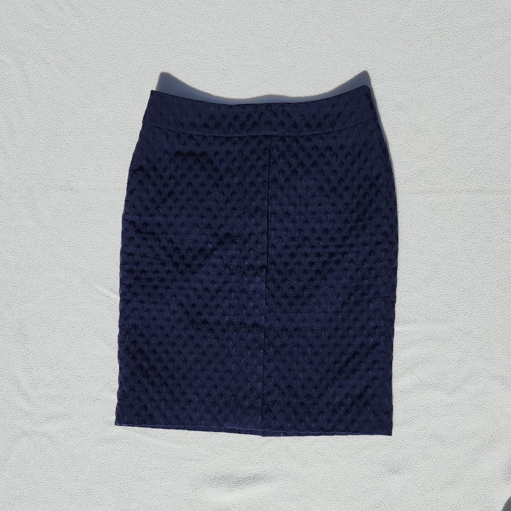 ​Talbots Petites Navy Blue Textured Diamond Weave Pencil Skirt 2P